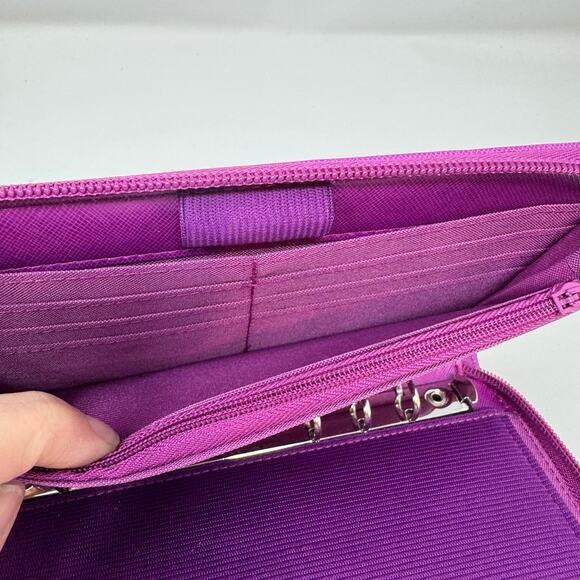 FiloFax Personal Compact Organizer Purple Saffiano Leather Planner Ring Zip - Picture 8 of 9